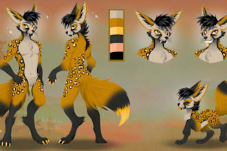 draw furry character, fursona, anthro reference sheet, furry art commission