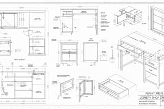 design furniture plan, millwork drawing, joinery shop drawing