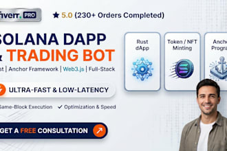 develop solana dapp, trading bot, nft with rust anchor web3