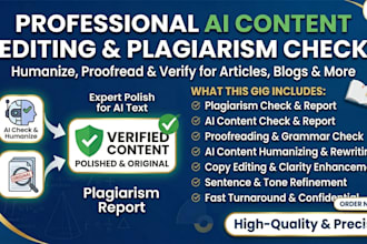 proofread, edit ai content, and provide plagiarism check report