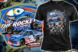 design a modern racing car logo and custom t shirt design