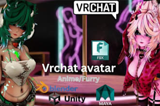 create custom vrchat, anime vrc avatar with rigging, unity setup and outfit