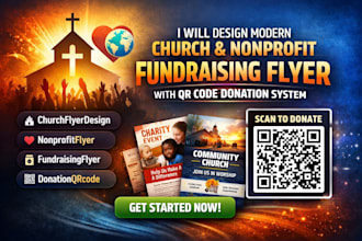 design modern church and nonprofit fundraising flyer with qrcode donation system