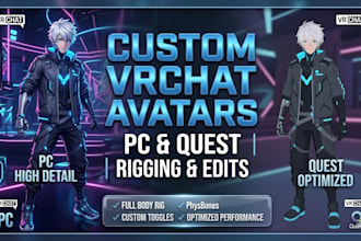create or edit custom vrchat avatars for PC and quest with rigging