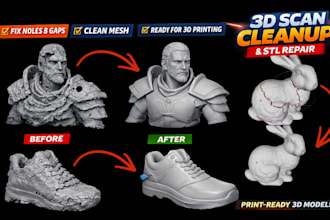 do 3d scan cleanup, mesh repair, fix stl, retopology 3d scan fix for 3d printing