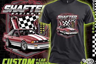 design a modern racing car logo and custom t shirt design
