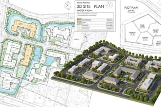render 2d and 3d site plan, master plan, and plot plan for real estate