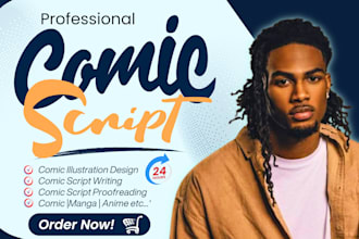 write comic script and draw comic, manga or webtoon pages, comic illustrations