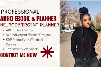 write, design adhd and neurodivergent ebook planner, workbook for productivity