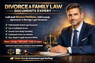 draft divorce petition, marriage, child custody and family law documents