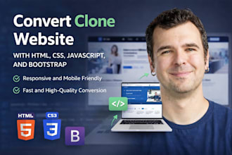 convert clone website with html, css, javascript and bootstrap and responsivenes