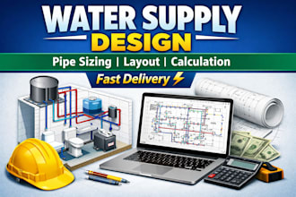 design plumbing water supply system, pipe sizing and layout professionally