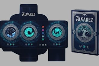 design playing card game box, card back tuck box dieline 3d mockup, pack design
