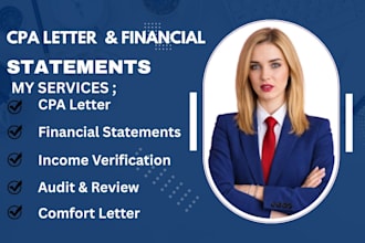 prepare CPA letter, income verification, financial statements and attestation