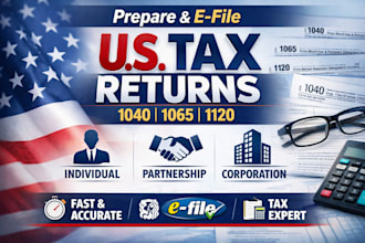 prepare and efile US individual and business tax returns forms 1040, 1065, 1120