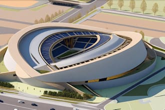 build stadium exterior, indoor academy, sport facility, football field rendering