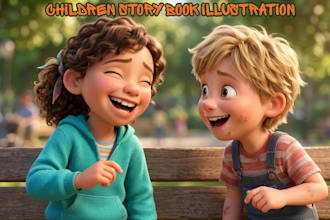create disney pixar style children book illustration and characters