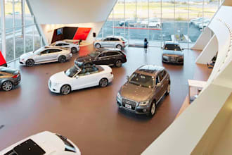 do 3d auto dealership, car display hall, car valet, mobility showroom, wash bay
