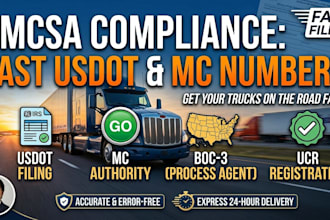 handle your fmcsa compliance, usdot, mc number, and boc 3 filing