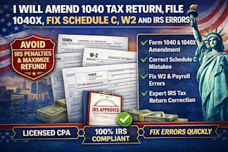 amend 1040 tax return, file 1040x, fix schedule c, w2 and irs tax errors cpa