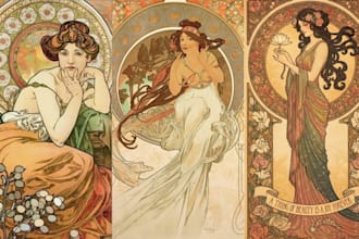 draw tarot card, art nouveau illustration, deco art, vintage portrait design