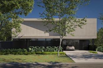 design concrete house 3d rendering,green facade,curtain wall,3d elevations model