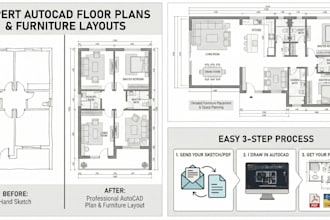 draw your floor plan in autocad and create furniture layout