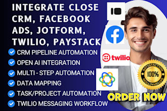 integrate close crm facebook ads jotform twilio paystack asana zapier open ai