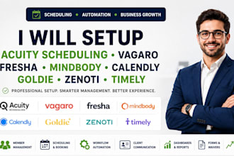 setup acuity scheduling vagaro fresha mindbody calendly goldie zenoti timely
