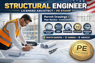 structural engineer pe stamp, permit drawing in  south dakota  hawaii  mexico