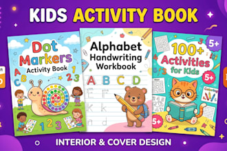 create kids activity book interior cover kids coloring book cover design for KDP