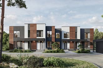 design 3d building exterior, multi family housing, realistic architect rendering