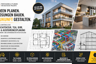 deliver din compliant architectural, tga, bim and 3d plans for german bauantrag