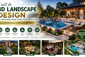 do 3d landscape design for backyard, front yard, deck, patio and pool