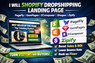 shopify dropshipping landing page pagefly gempages ecomposer shogun zipify