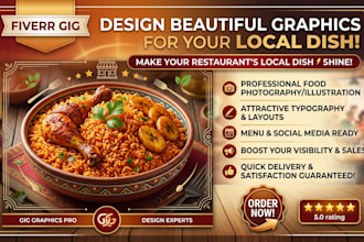 design a beautiful graphics for your local dish in your restaurant