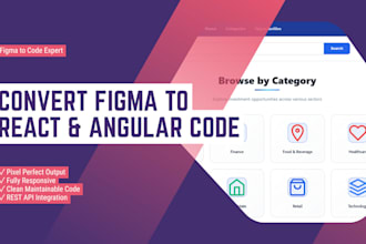 convert your figma design to a responsive react or angular web app