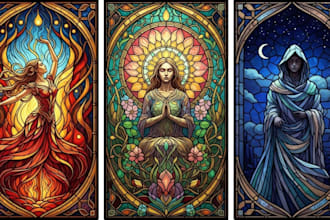 make design classic stained glass art mosaic logo character illustration art