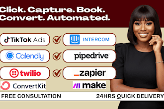 setup tiktok ads intercom calendly pipedrive twilio convertkit make zapier