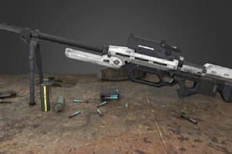 design pbr low poly sci fi weapon, gun, knife and props for game and animation