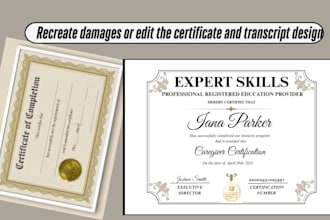 design a professional certificate, diploma, and academic transcript