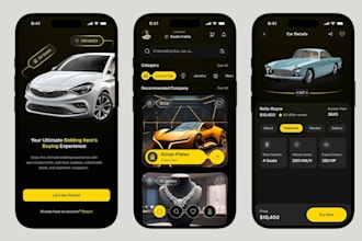 develop auction app, crowdfunding app, car marketplace app, car rental app