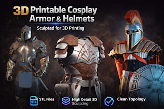 create 3d printable cosplay armor and helmet 3d models for props