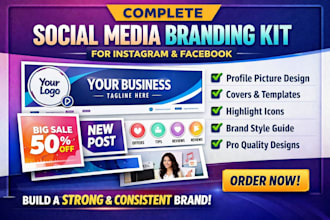 design social media branding kit for instagram, tiktok and facebook