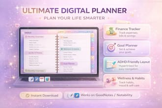 etsy digital planner, hyperlinked journal, digital planner