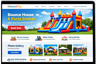 design a party rental, bounce house, sauna and inflatable rental website booking