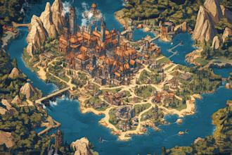illustrate a marvelous fantasy vector map design world art