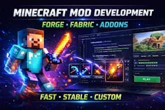 develop custom minecraft mods, forge, fabric, modpacks and addons