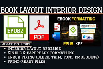 design interior book layout formatting kindle ebook paperback manuscript design