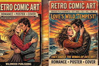 do retro comic art vintage illustration 70s 80s poster romance book cover art